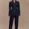 Pantaloni a vita alta con pieghe Penelope – Blu navy scuro Pantaloni a vita alta con pieghe Penelope – Blu navy scuro