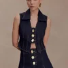 Gilet in Denim Shona con bottoni decorativi – Blu indaco slavato