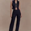 Gilet in Denim Shona con bottoni decorativi – Blu indaco slavato