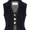 Gilet in Denim Shona con bottoni decorativi – Blu indaco slavato