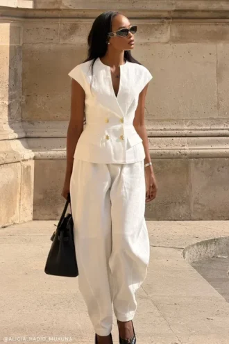Gilet in lino con bottoni Oriana – Bianco