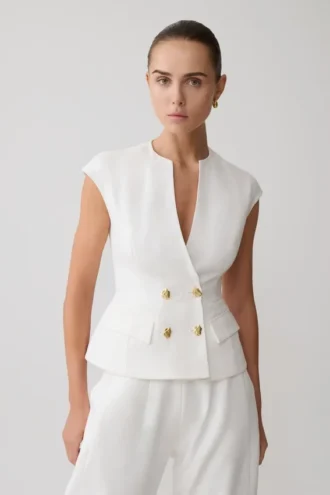 Gilet in lino con bottoni Oriana – Bianco