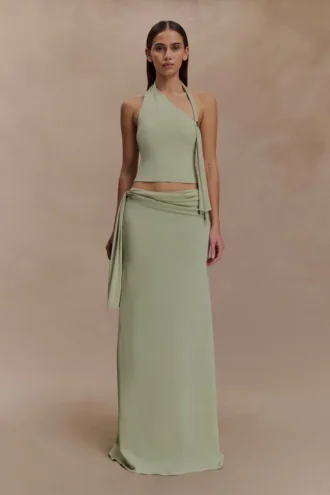 Gonna lunga in maglia a vita bassa Bowie – Verde pastello
