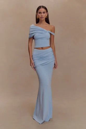 Gonna lunga in maglia arricciata Irene – Blu