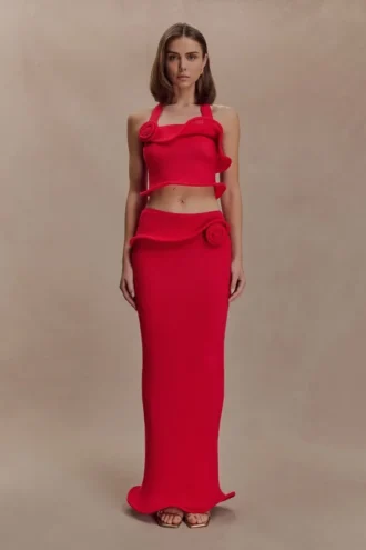Gonna lunga in maglia con stecche Samira – Rossa