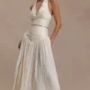 Top con scollo a V arricciato Makena – Bianco Opale
