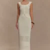 Gonna midi in maglia con bordi smerlati Madeline – Avorio