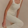 Gonna midi in maglia con bordi smerlati Madeline – Avorio