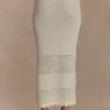 Gonna midi in maglia con bordi smerlati Madeline – Avorio