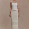 Gonna midi in maglia con bordi smerlati Madeline – Avorio