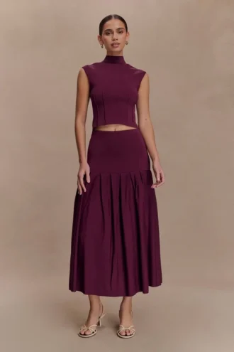 Gonna midi in maglia fasciata Romaine – Vino Gonna midi in maglia fasciata Romaine – Vino