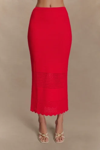 Gonna midi in maglia smerlata Madeline – Rossa Gonna midi in maglia smerlata Madeline – Rossa