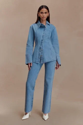 Jeans a vita alta e gamba dritta Janine – Blu classico