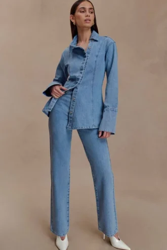 Jeans a vita alta e gamba dritta Janine – Blu classico