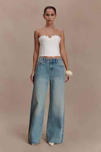 Jeans a vita media e gamba larga Romi – Blu medio slavato
