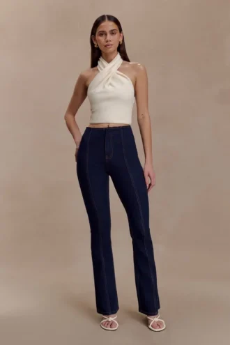 Jeans a zampa con pannelli Clio – Blu indaco