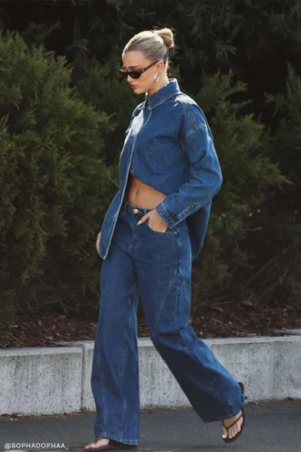 Jeans in Denim a vita media con pannelli in georgette – Blu scuro