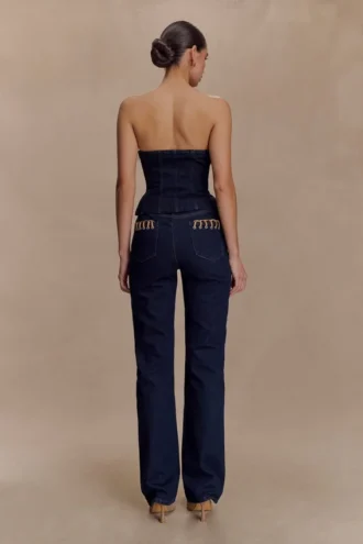Jeans in Denim con lacci Meryl – Blu indaco