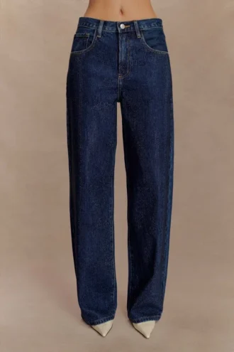 Jeans in Denim con strass a vita media Laina – Blu notte Jeans in Denim con strass a vita media Laina – Blu notte
