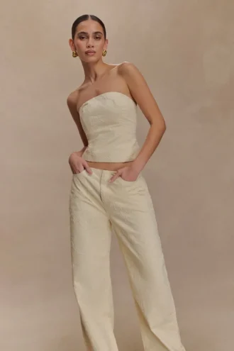 Jeans in Denim ricamato Ebony – Crema