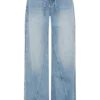 Jeans Perrie a vita media e gamba dritta con cintura – Blu chiaro slavato