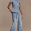 Jeans Perrie a vita media e gamba dritta con cintura – Blu chiaro slavato