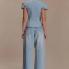 Jeans Perrie a vita media e gamba dritta con cintura – Blu chiaro slavato