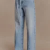 Jeans Perrie a vita media e gamba dritta con cintura – Blu chiaro slavato