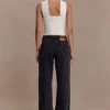 Jeans Perrie a vita media e gamba dritta con lacci – Nero slavato