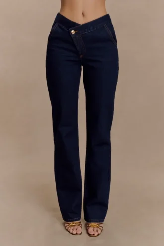 Jeans Remington a gamba dritta con scollo a V – Blu indaco