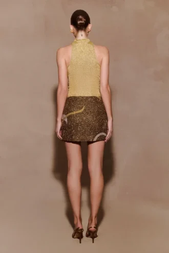 Top Nikki in lurex con dettagli metallici – Oro