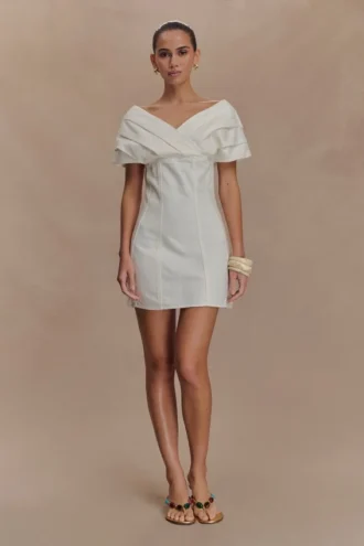 Miniabito in Denim con spalle scoperte Pascale – Bianco Miniabito in Denim con spalle scoperte Pascale – Bianco