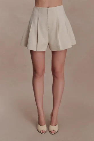 Pantaloncini di lino a pieghe Martine – Naturale