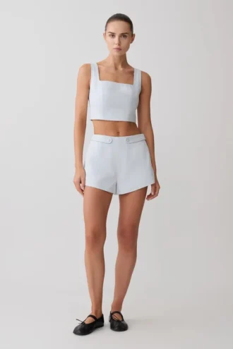 Pantaloncini in cotone Josephine con fascia in vita – Blu ghiaccio