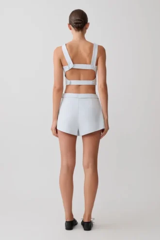 Pantaloncini in cotone Josephine con fascia in vita – Blu ghiaccio