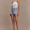 Pantaloncini in Denim a vita media Erin – Blu chiaro slavato Pantaloncini in Denim a vita media Erin – Blu chiaro slavato