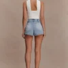Pantaloncini in Denim a vita media Erin – Blu chiaro slavato Pantaloncini in Denim a vita media Erin – Blu chiaro slavato