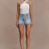 Pantaloncini in Denim a vita media Erin – Blu chiaro slavato Pantaloncini in Denim a vita media Erin – Blu chiaro slavato