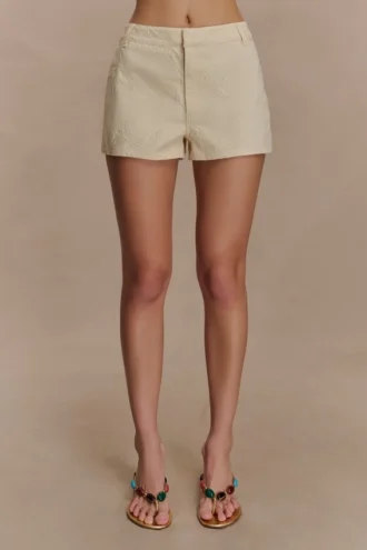 Pantaloncini in Denim ricamato Ebony – Crema