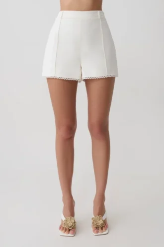 Pantaloncini in lino Melody con pizzo – Bianco Pantaloncini in lino Melody con pizzo – Bianco