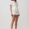 Camicia a maniche corte Melody con colletto in pizzo – Bianco