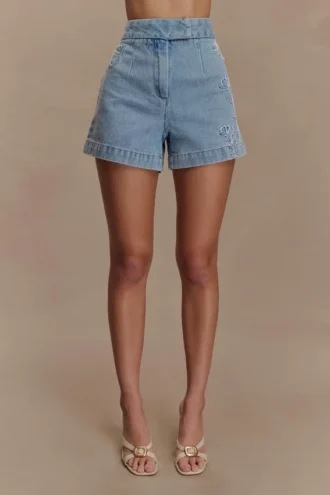 Pantaloncini ricamati Kylee – Blu medio