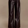 Pantaloni a gamba dritta in ecopelle Henry Croc – Cioccolato fondente