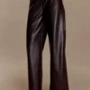 Pantaloni a gamba dritta in ecopelle Henry Croc – Cioccolato fondente