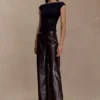 Pantaloni a gamba dritta in ecopelle Henry Croc – Cioccolato fondente