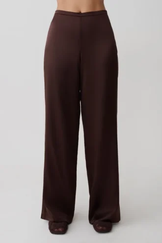 Pantaloni a gamba dritta in misto seta Kayla – Cioccolato fondente Pantaloni a gamba dritta in misto seta Kayla – Cioccolato fondente