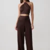 Pantaloni a gamba dritta in misto seta Kayla – Cioccolato fondente