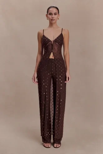 Top lungo con strass Jackie – Cioccolato