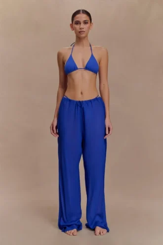 Pantaloni a gamba dritta trasparenti Tonya – Blu cobalto