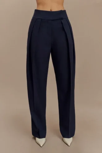 Pantaloni a vita alta con pieghe Penelope – Blu navy scuro Pantaloni a vita alta con pieghe Penelope – Blu navy scuro